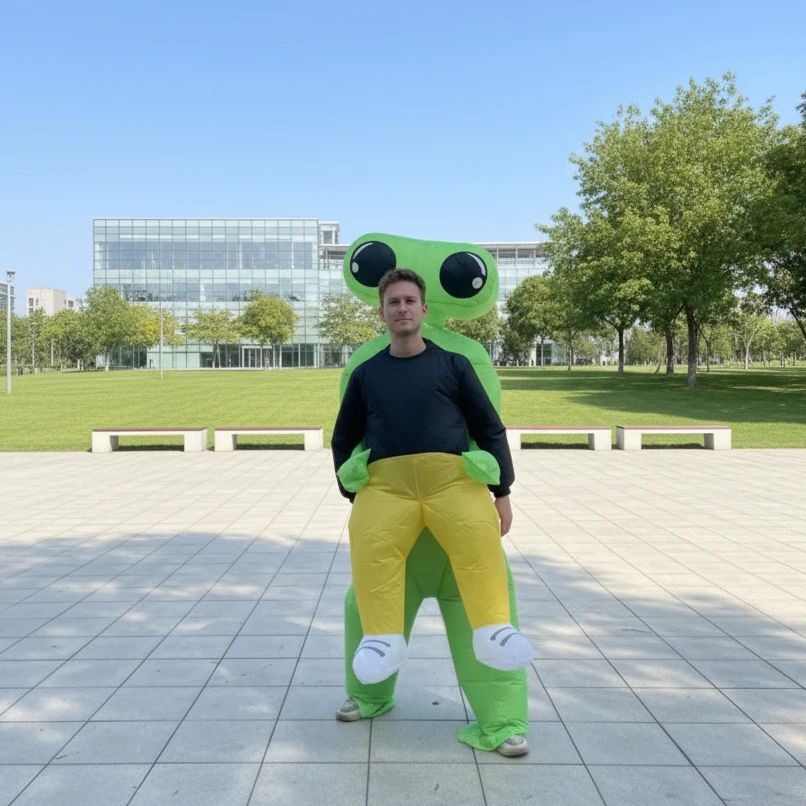 

Adult Inflatable Big Eyed Alien Costume Funny Blow Up Suit Unisex for Christmas Thanksgiving Carnival Party Cosplay (155-190CM)