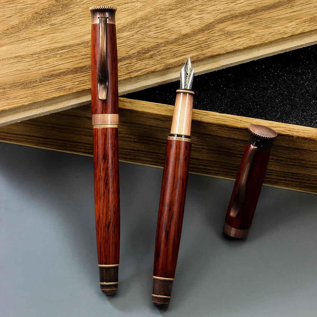 2023 New Luxury Wood Fountain Pen Black Ebony Sign Pens Stationery Office Supplies Ink Pens Gift