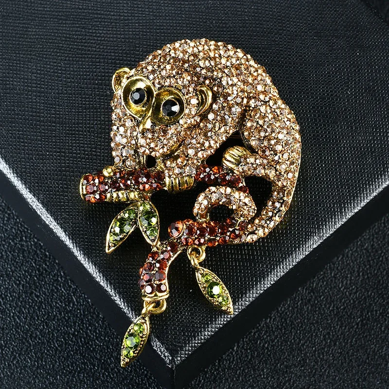 Rhinestone Animal Brooches Men Suit Lapel Pin Monkey Pins Accessories Fashion New Coat Corsages Ornaments