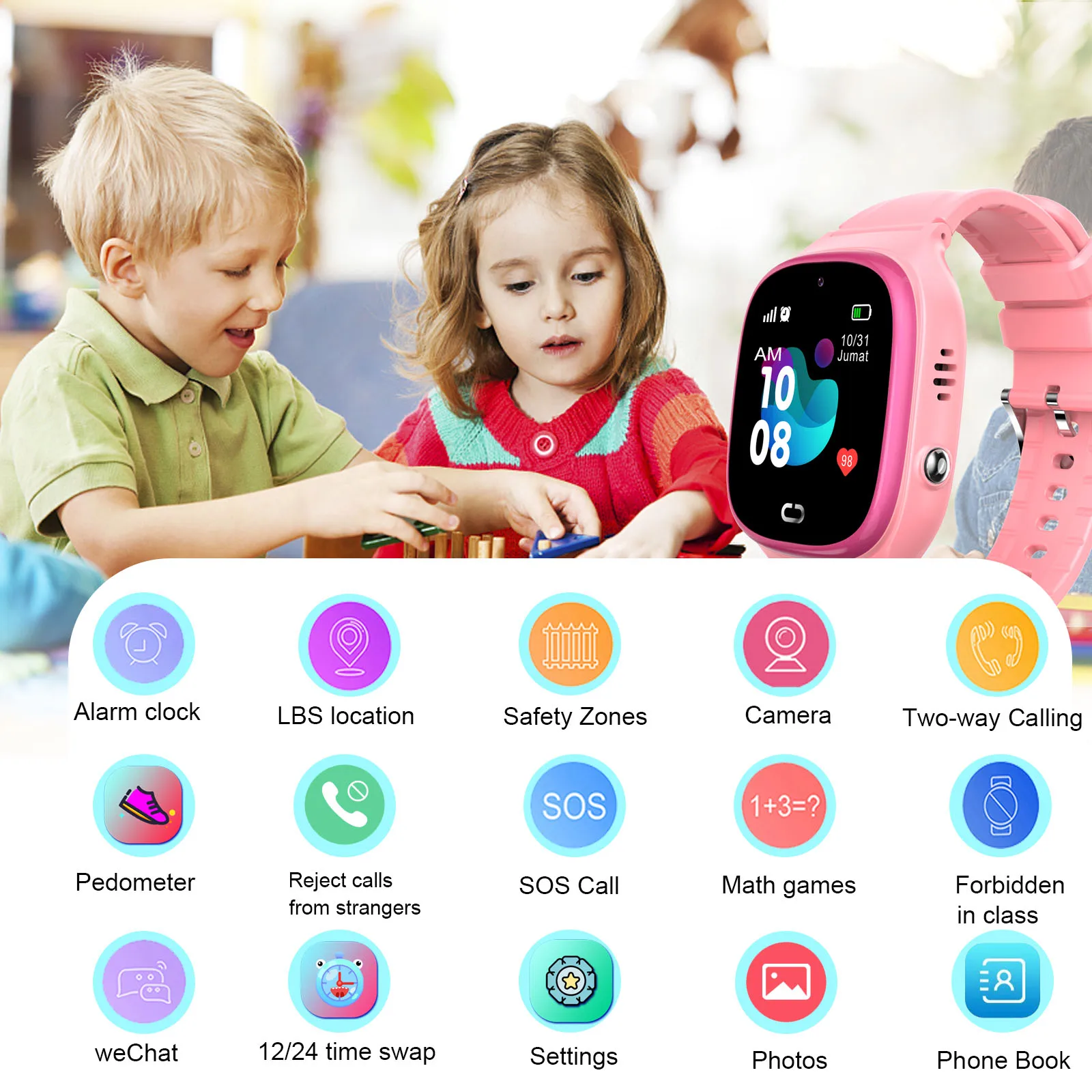 Kids Smart Watch with Two way Call Position School Mode SOS GPS Tracker Smartwatch Education Tools for Boys Girls