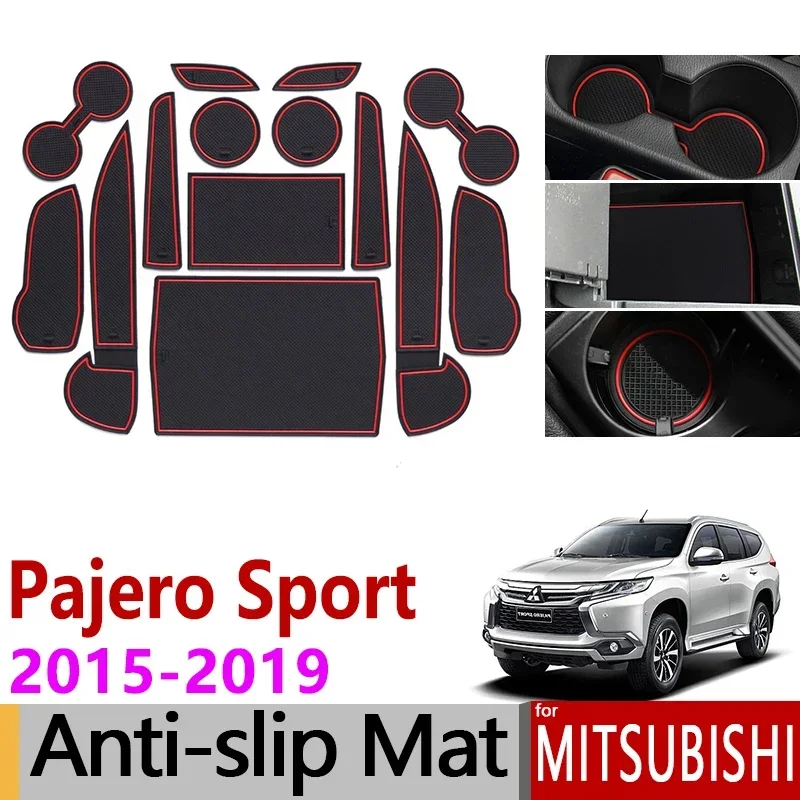 

for Mitsubishi Pajero Sport 2015 2016 2017 Anti-Slip Rubber Cup Cushion Door Groove Mat 14Pcs Montero Shogun Sport Accessories