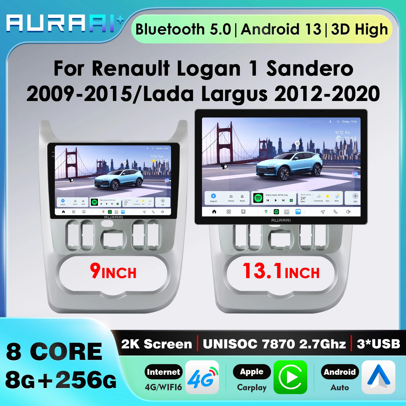 

Автомобильная система Android 8G+256G с CarPlay и радио для Renault Logan 1 Sandero 2009-2015, Lada Largus 2012-2020, с ADAS и поддержкой SWC