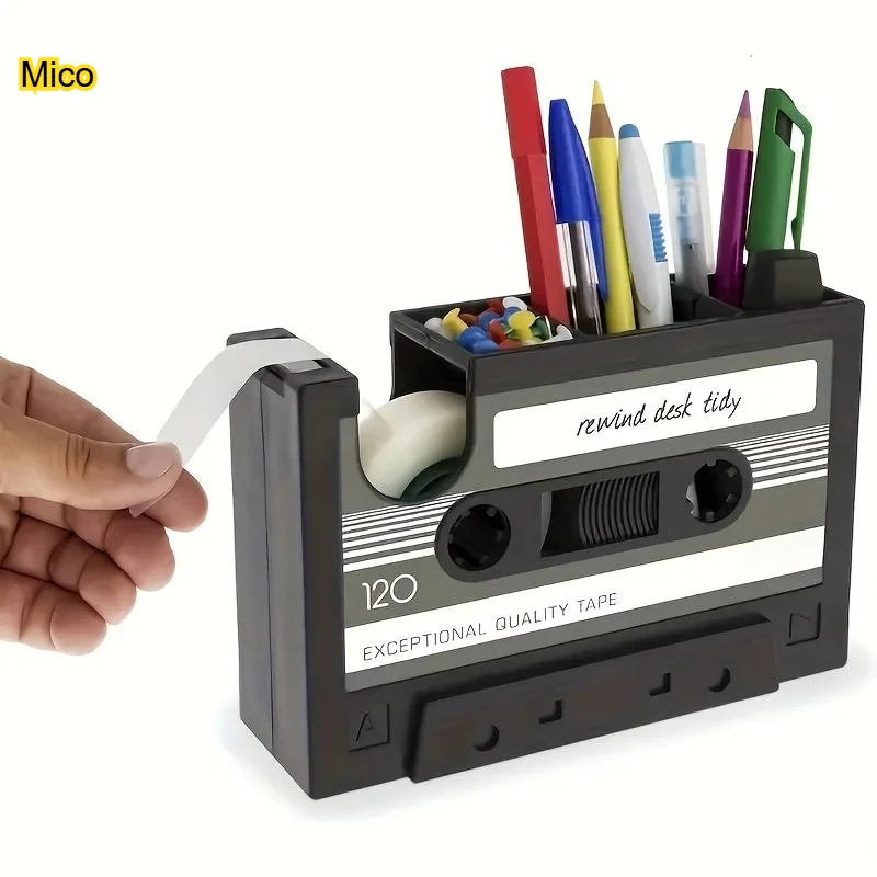 

Multi functional pen holder, creative office desktop stationery storage box, retro magnetic tape shaped pen holder, tape holder
