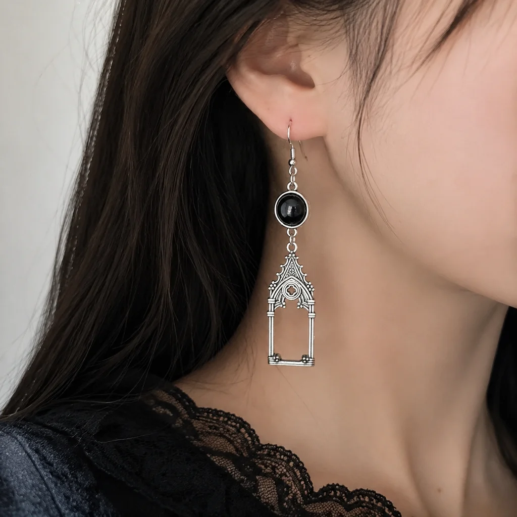 Gothic Cathedral Arch Round Earrings Vintage Earrings Dark Punk Halloween Party Jewelry for Women