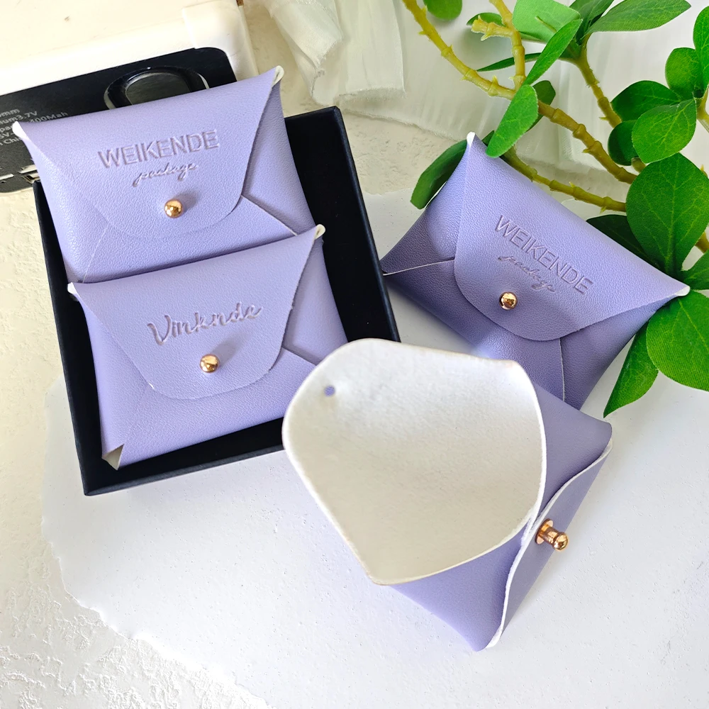 

PU Leather Coin Purse Portable Rivet Button Small Jewelry Organizer Bags Custom Logo Embossed Mini Wedding Favor Gift Pouches