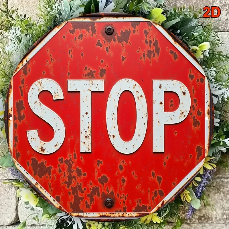1pc Vintage Distressed STOP Metal Sign, Retro Style Wall Art, Decor for Fence, Backyard, Farm & Rustic Outdoor Space.