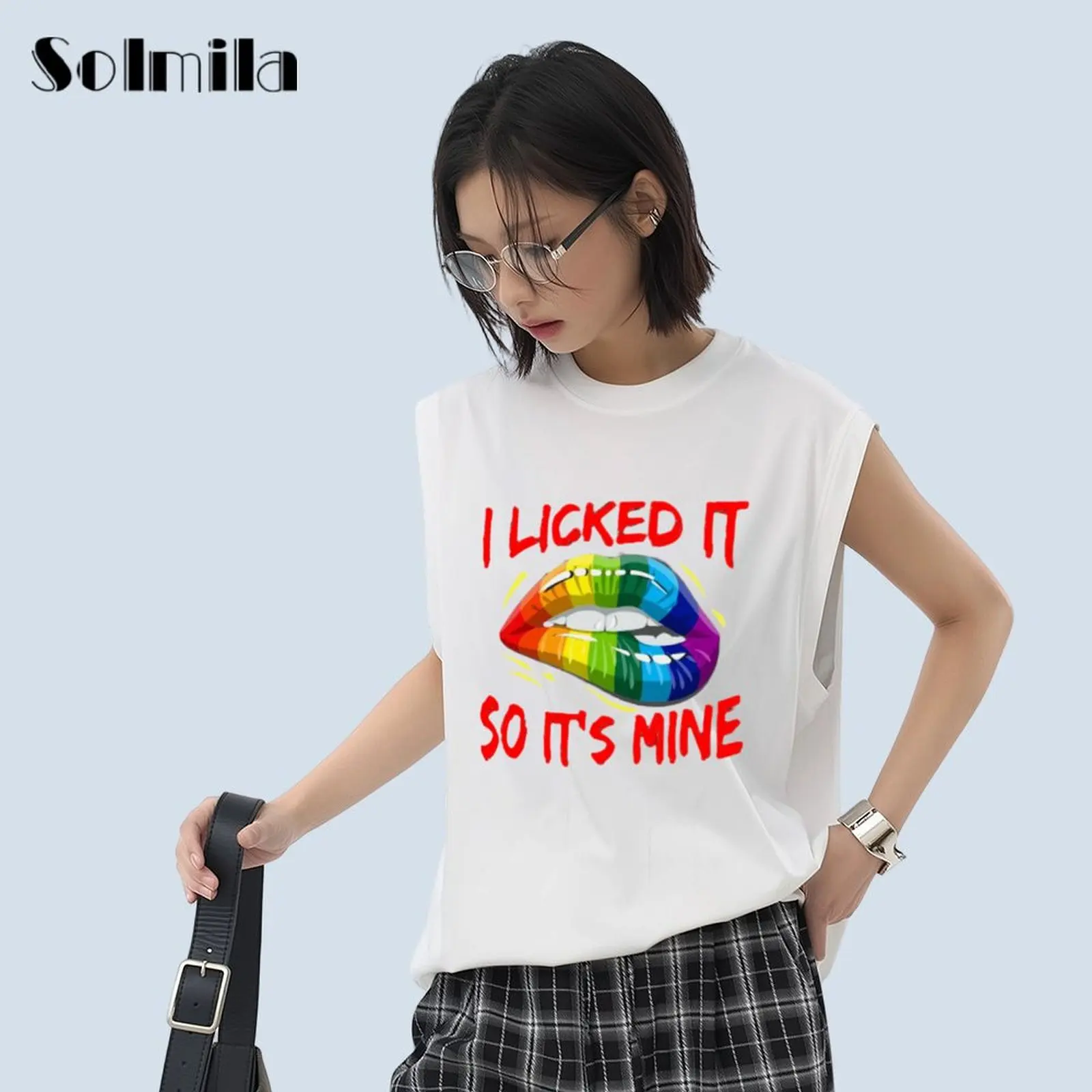 

Women Round Neck Print Loose Sleeveless T Shirt Can Wear Vest Casual Tee For Women Tops Y2k Harajuku Streetwear Tees