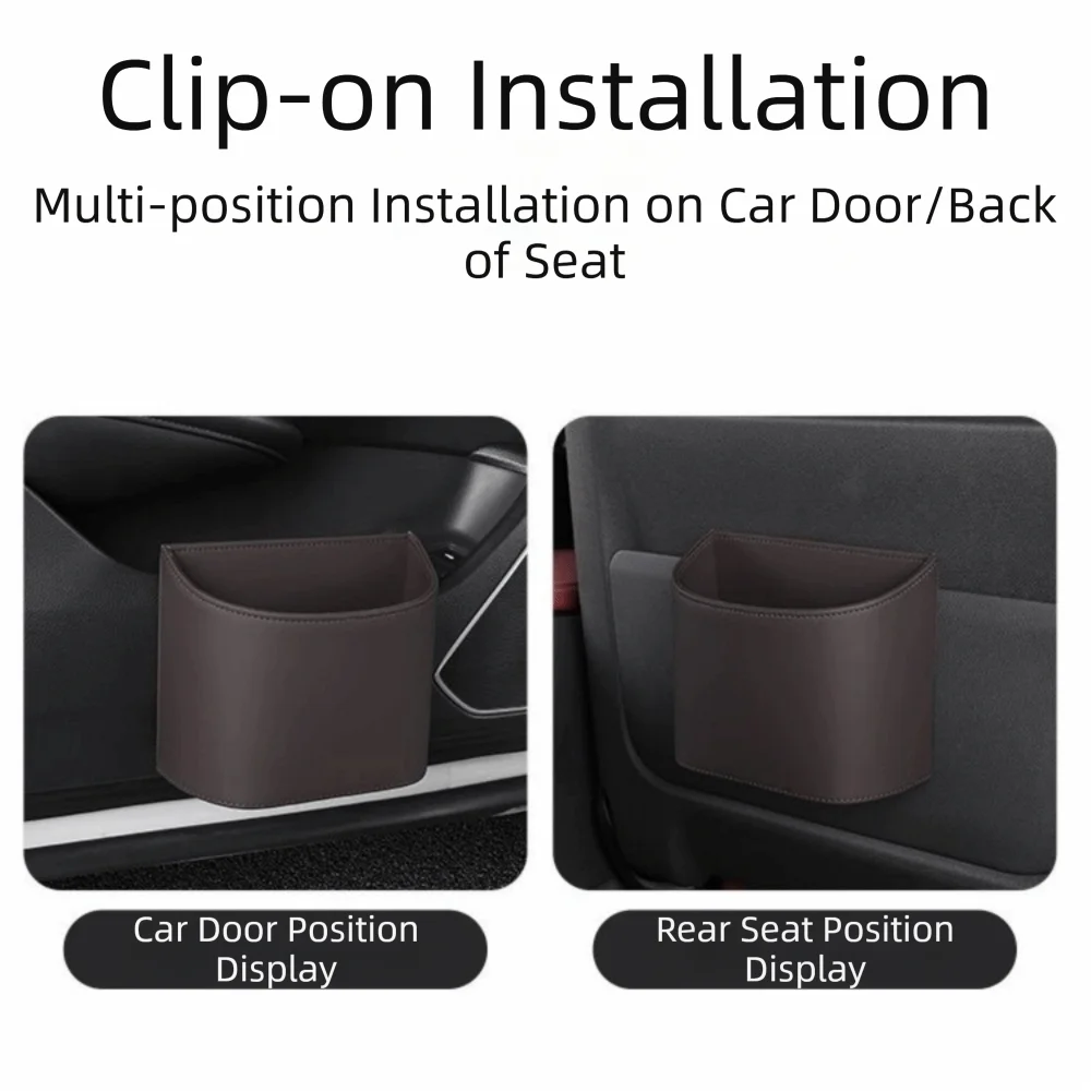 PU Leather Car Trash Can Compact Hanging Rear Seat Garbage Bin Large Space Easy To Fix Design Car Door Trash Can Storage Box view 3