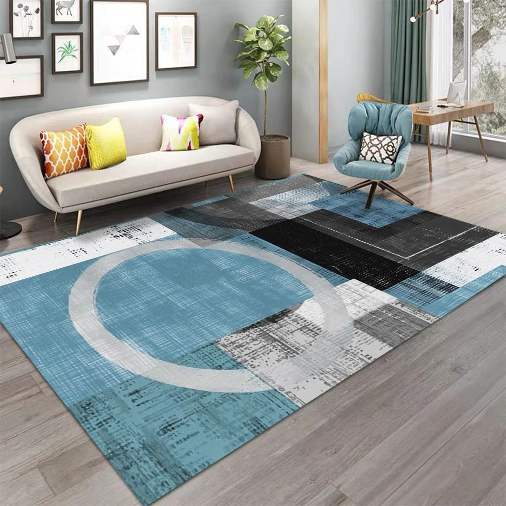 Moderner Teppich mit geometrischem Druck, großer Teppich für Wohnzimmer, Schlafzimmer, Dekor, rutschfeste, waschbare Bodenmatte