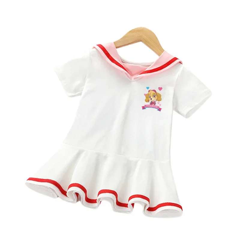 Paw Patrol Cute Dress Spin Master Skye Sport T-shirt for Girls Short Sleeved Academic Style Princess Skirt Kids Clothing Summer