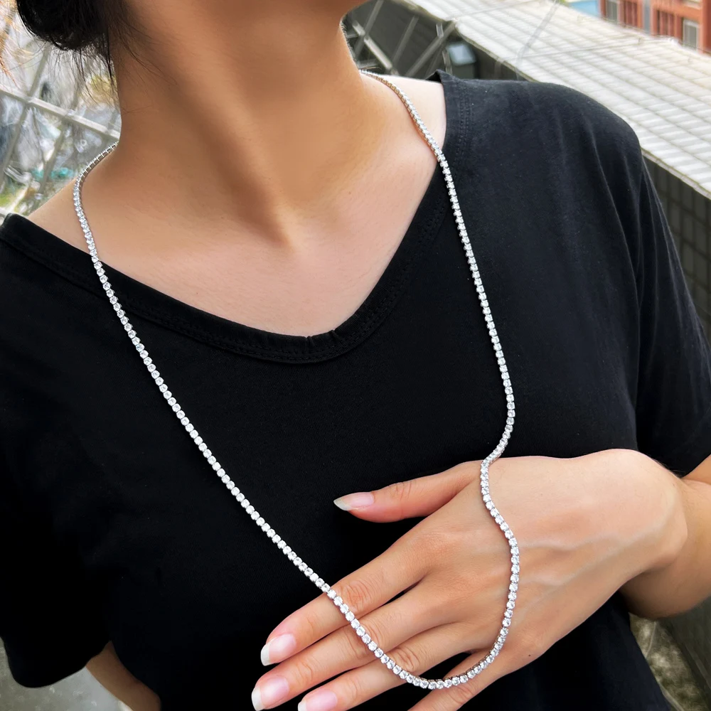 CWWZircons Funkelnde Mehrschichtige Runde Kubische Zirkonia Große Lange Tennis-Halskette für Damen Hochzeit Party Kostümschmuck CP129 – Detail 5