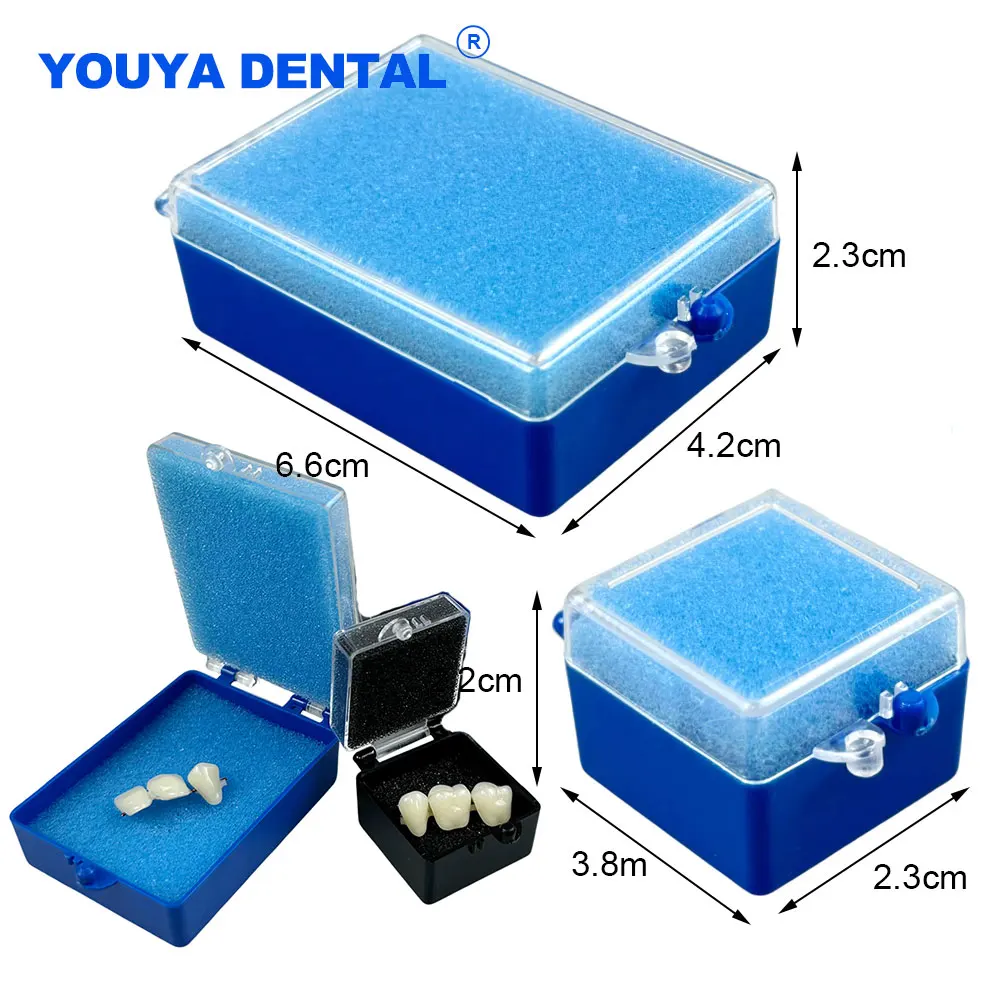 

50pcs Denture Sponge Retainer Case Teeth Plastic Implant Denture Crown Tooth Box With Sponge Veneer Fake Storage Box Denture