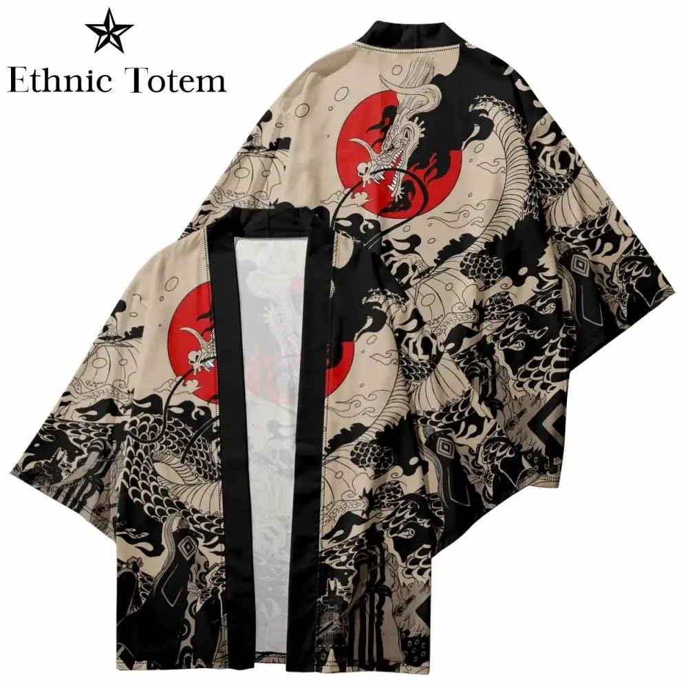2025 New Style Dragon Samurai Pattern Men Women Japanese Kimono Harajuku Haori Coat Summer Beach Clothing Traditional Clothes