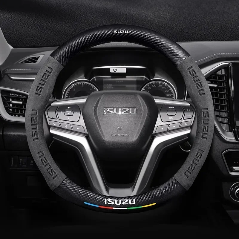 Suede Carbon Fiber Anti-slip Car Steering Wheel Cover for ISUZU D-MAX V-CROSS Mu-X TAGA  Interior ISUZU Car