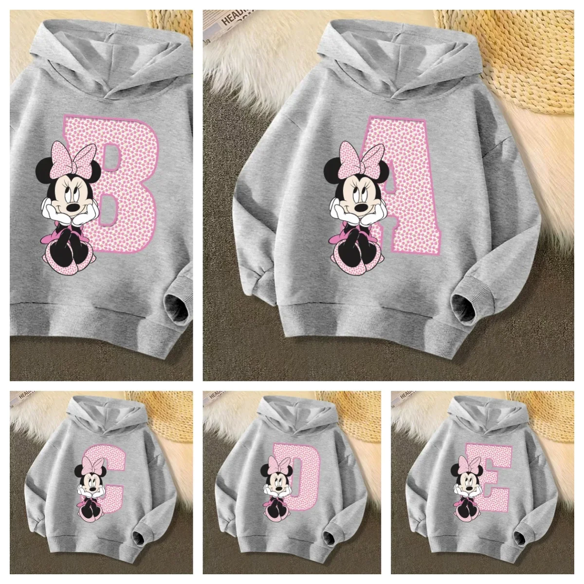 Mickey Children Sweatshirts New Letter A B C D Name Combination Clothes Kawaii Cartoons Pullover Girl Boy Kid Minnie Sportswear