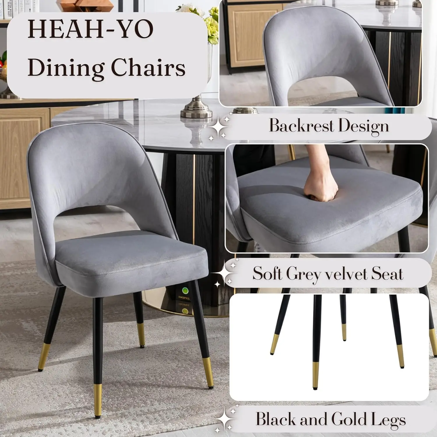 Modern Dining Chairs Set Of 4, Arml Upholstered Velvet Dining Kitchen Chairs With Open Ba And Metal Legs,Farmhouse Dining Room