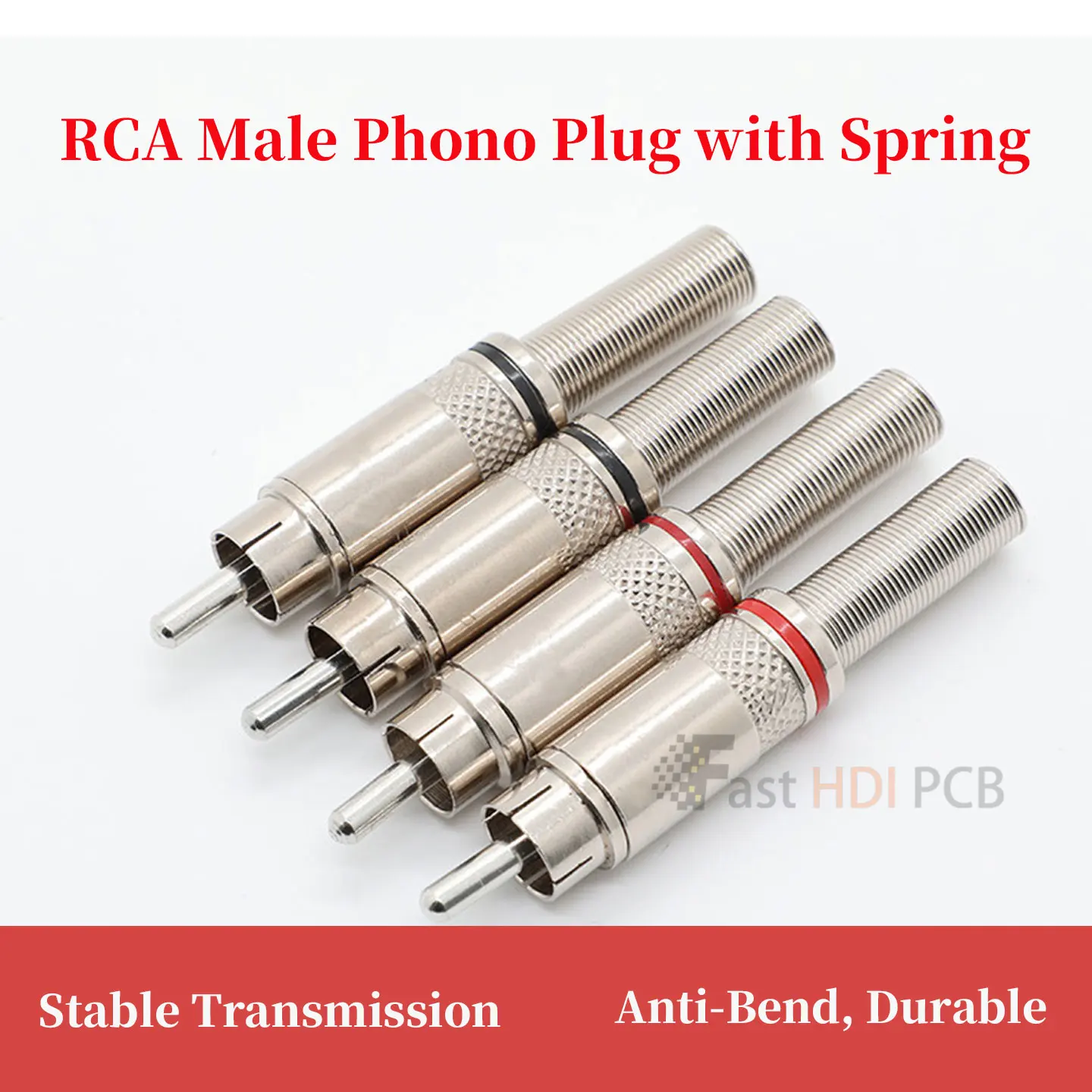 RCA Male Plug Solder Type with Spring Clamp 5mm Cable Entry Gold Plated Audio Video Connector for DIY AV Cable Speaker Equipment