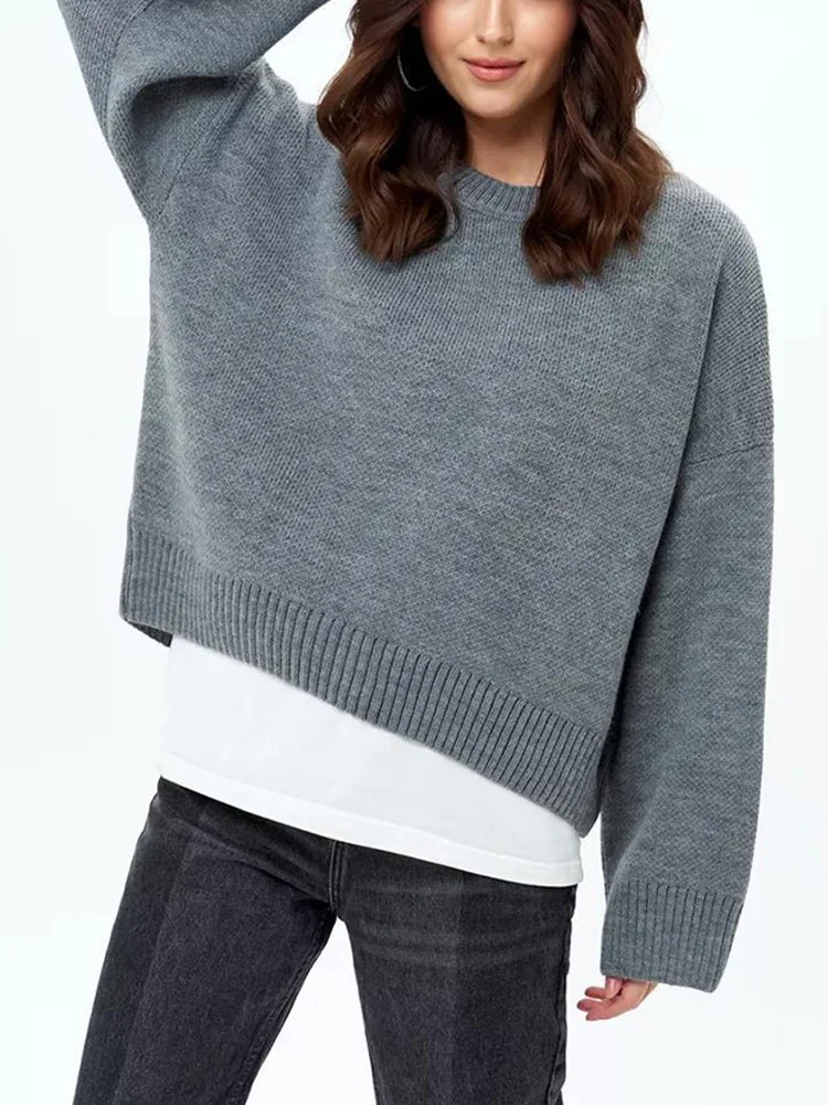 Women\'s Oversize Sweater 2024 Autumn Winter Grey Warm Knitted Outwear Jumper Long Sleeve Top Sweaters Female Clothing 3184