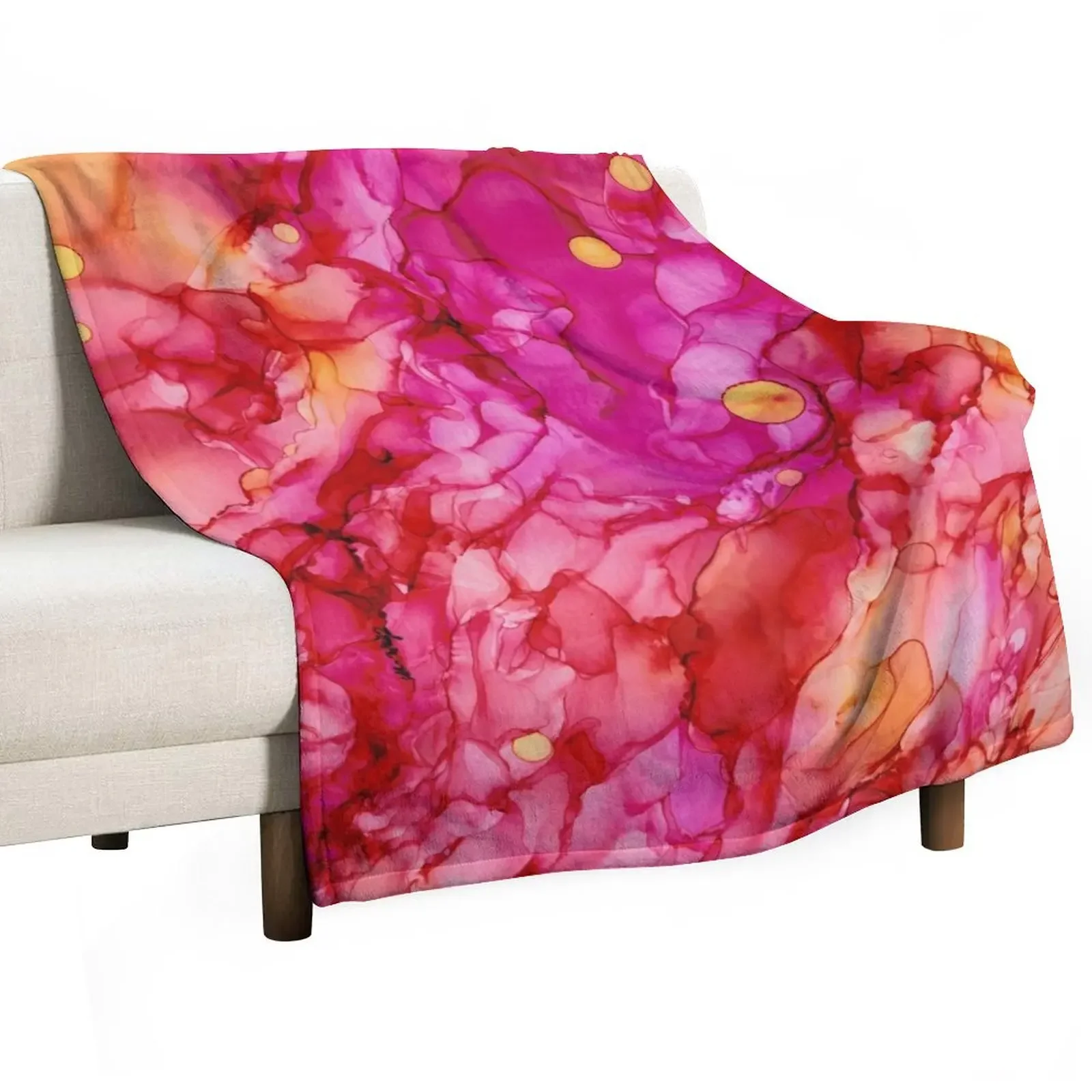 Tequila Sunrise: Original Abstract Alcohol Ink Painting Throw Blanket Giant Sofa wednesday Hairy Blankets