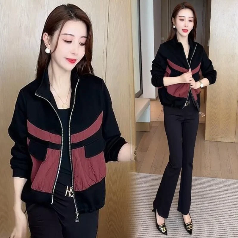 

Faionable ort Casual Women's Jaet Spring Autumn New Sle Loose Fit Color Blo Ele Top Hot Fire Beau