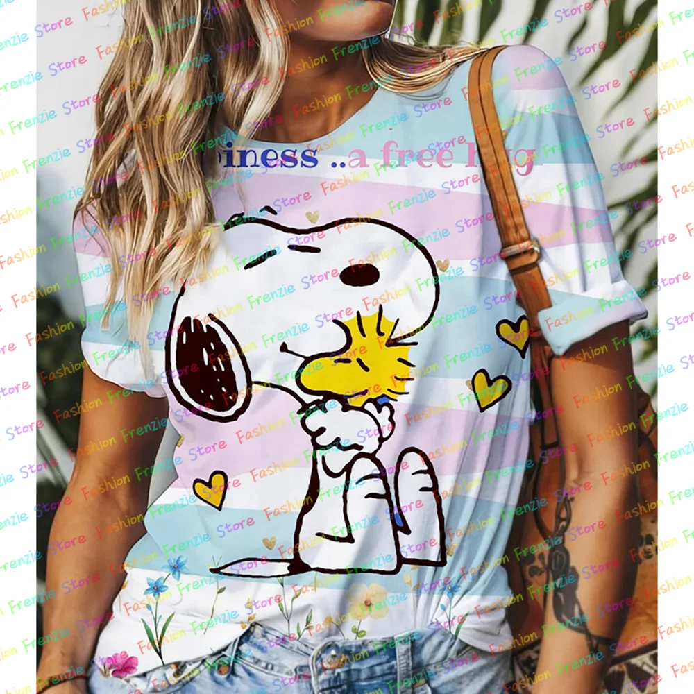 Miniso moda feminina camiseta snoopy impressão de manga curta feminina harajuku camisetas topo oversized o-pescoço topos engraçado roupas femininas