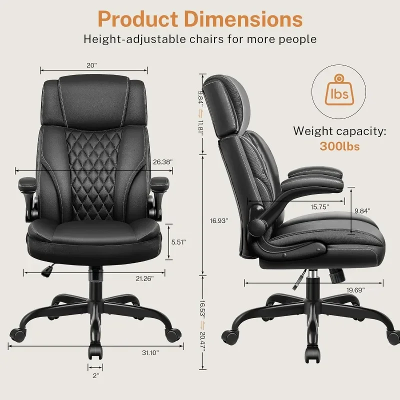 

BestGlory Office Chair Flip Up Arms, Executive Leather Office Chair Ergonomic Desk Chair with Lumbar Support Adjustable Headrest