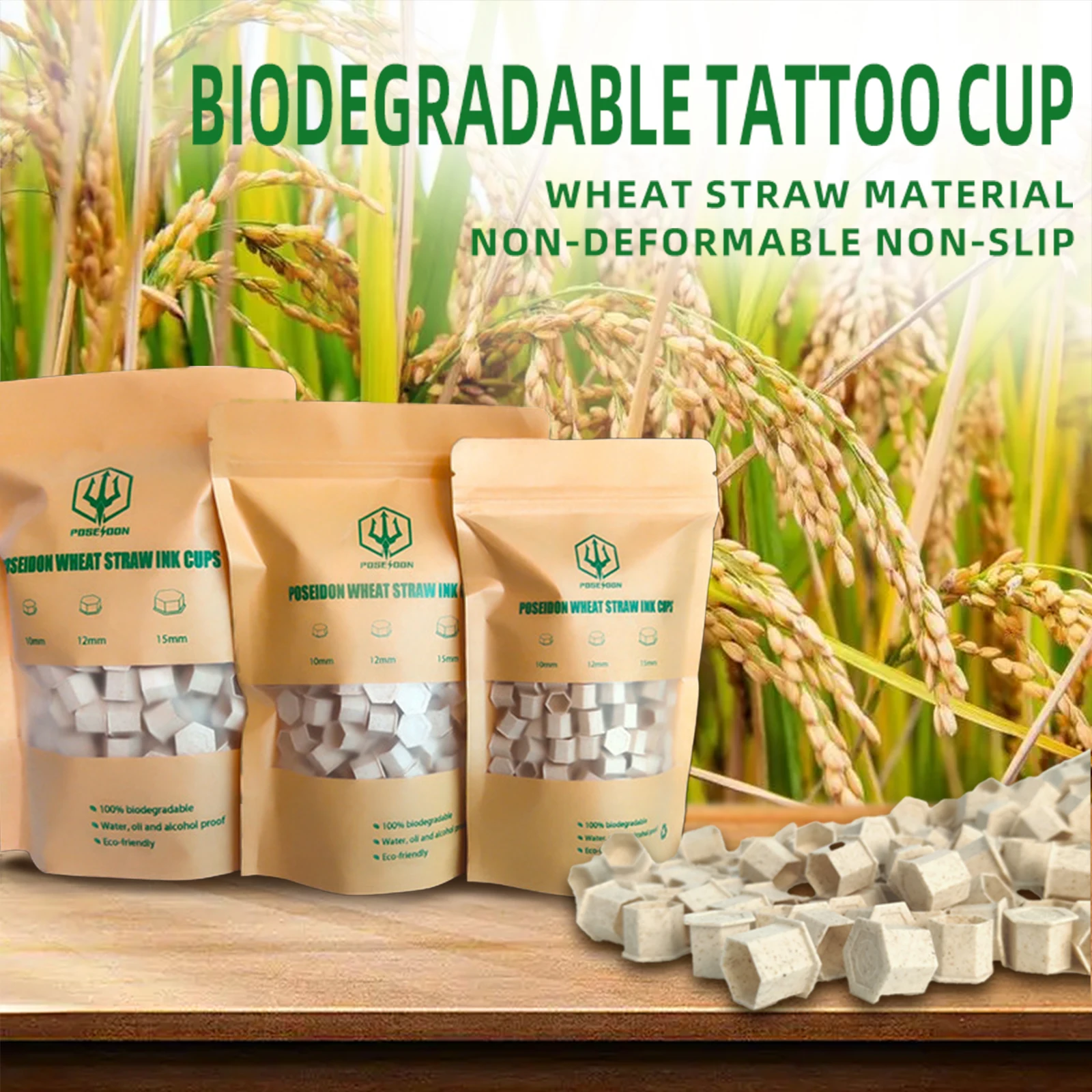 

POSEIDON Biodegradable Tattoo Ink Cups Ink Pigments Disposable ECO Friendly Caps Disposable Recyclable Wheat Straw Material