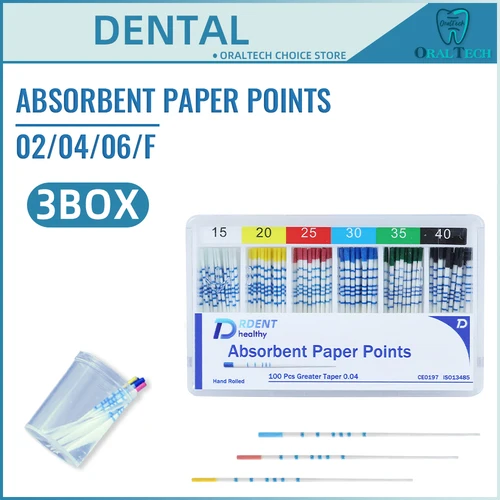 3 cajas de puntos de papel absorbentes 02/04/06/F conos endodónticos materiales dentales puntos de papel de conducto radicular PP estéril alta absorción
