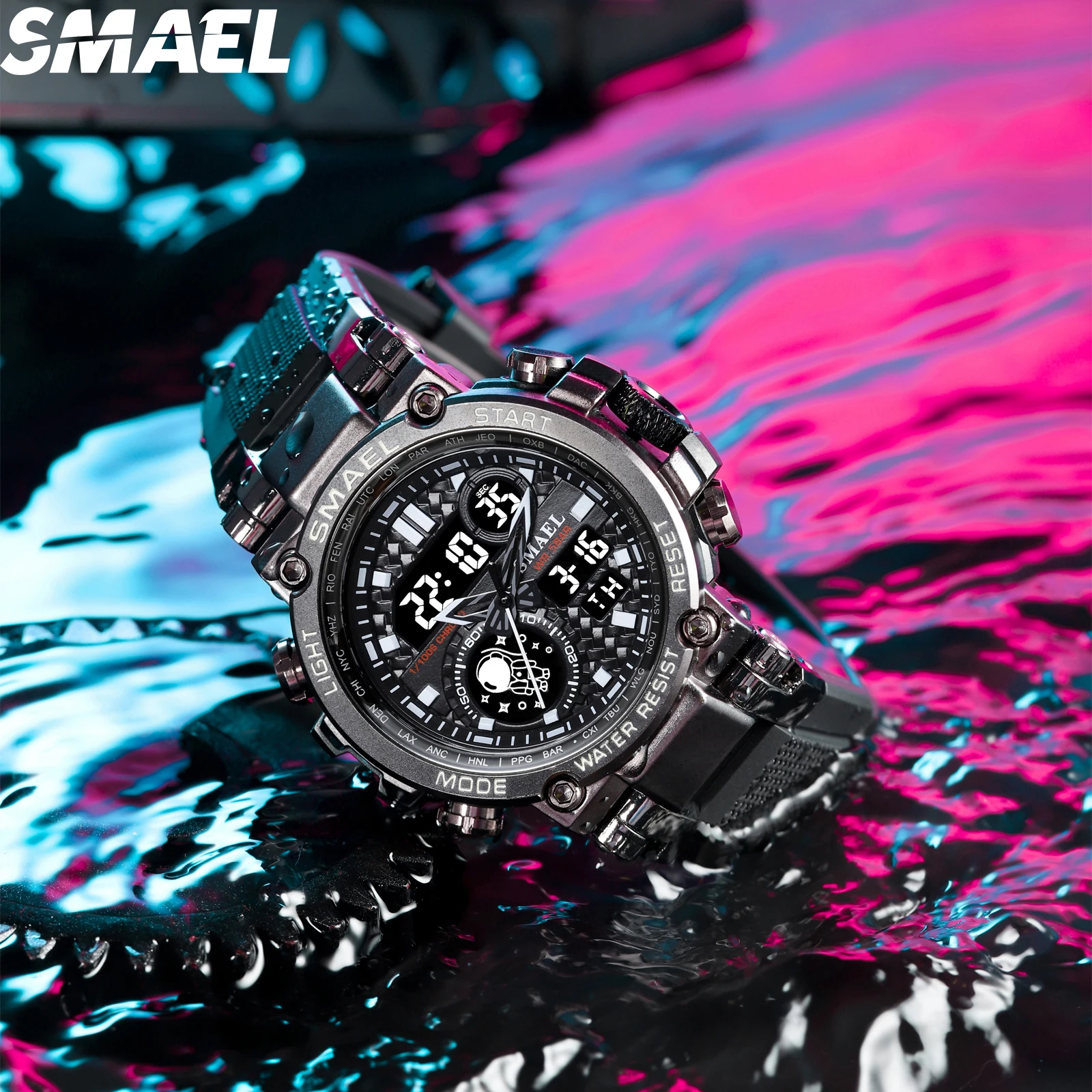 SMAEL Fashion Sporty Watch for Men Creative Weave Texture Dial Clock Waterproof Chronograph Digital Man Watch 8093 reloj hombre