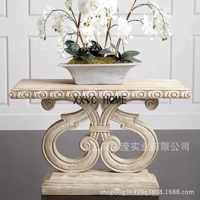 American Solid Wood Entryway Table Custom Furniture Oak Carved Vintage Square Wall Side Display Table Foyer Decorative Table