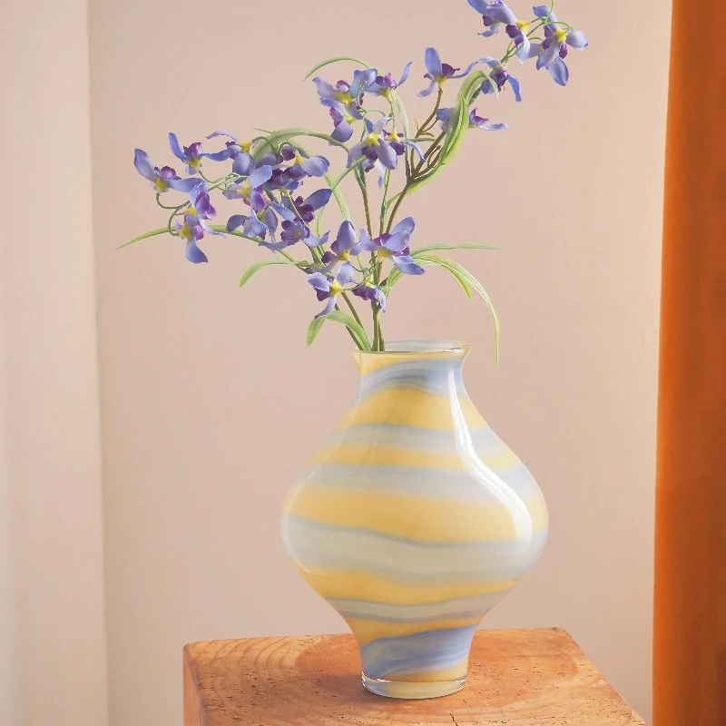 French Retro Vases Striped Glass Vase Hydroponic Flower Arrangement Artistic Design Living Room Decoration Ornament Room Decor