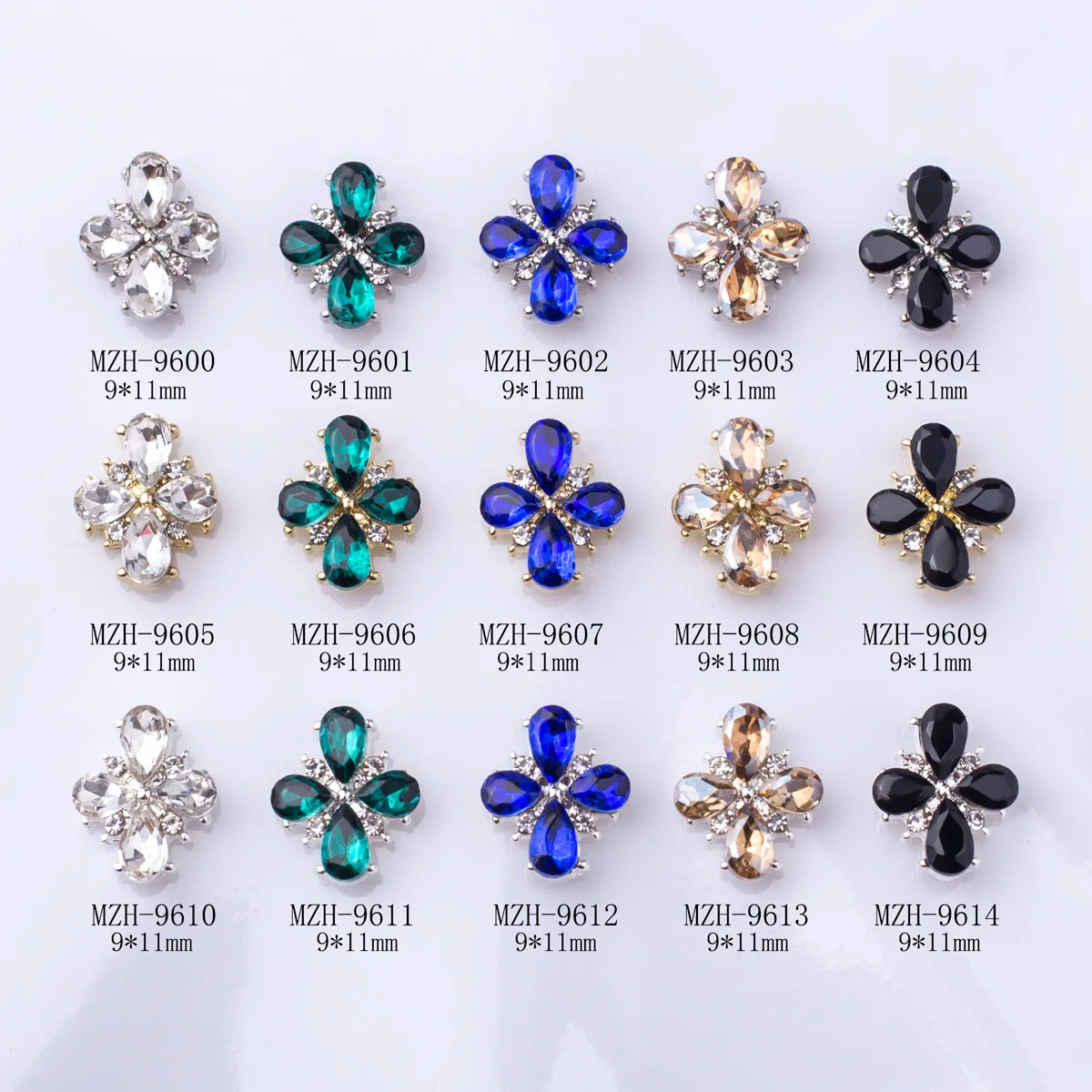 10pcs Luxury Rhinestone Nail Art Decorations Alloy Cross Flower Waterdrop Irregular Nail Drill Ornaments Decoration Tools