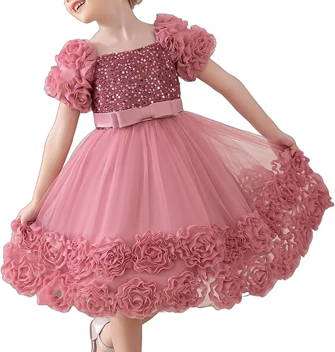 

Snvdzo Flower Girl 3D Floral Embroidery Dress For Wedding Birthday Evening Party Prom Banquet Princess Gown 2026