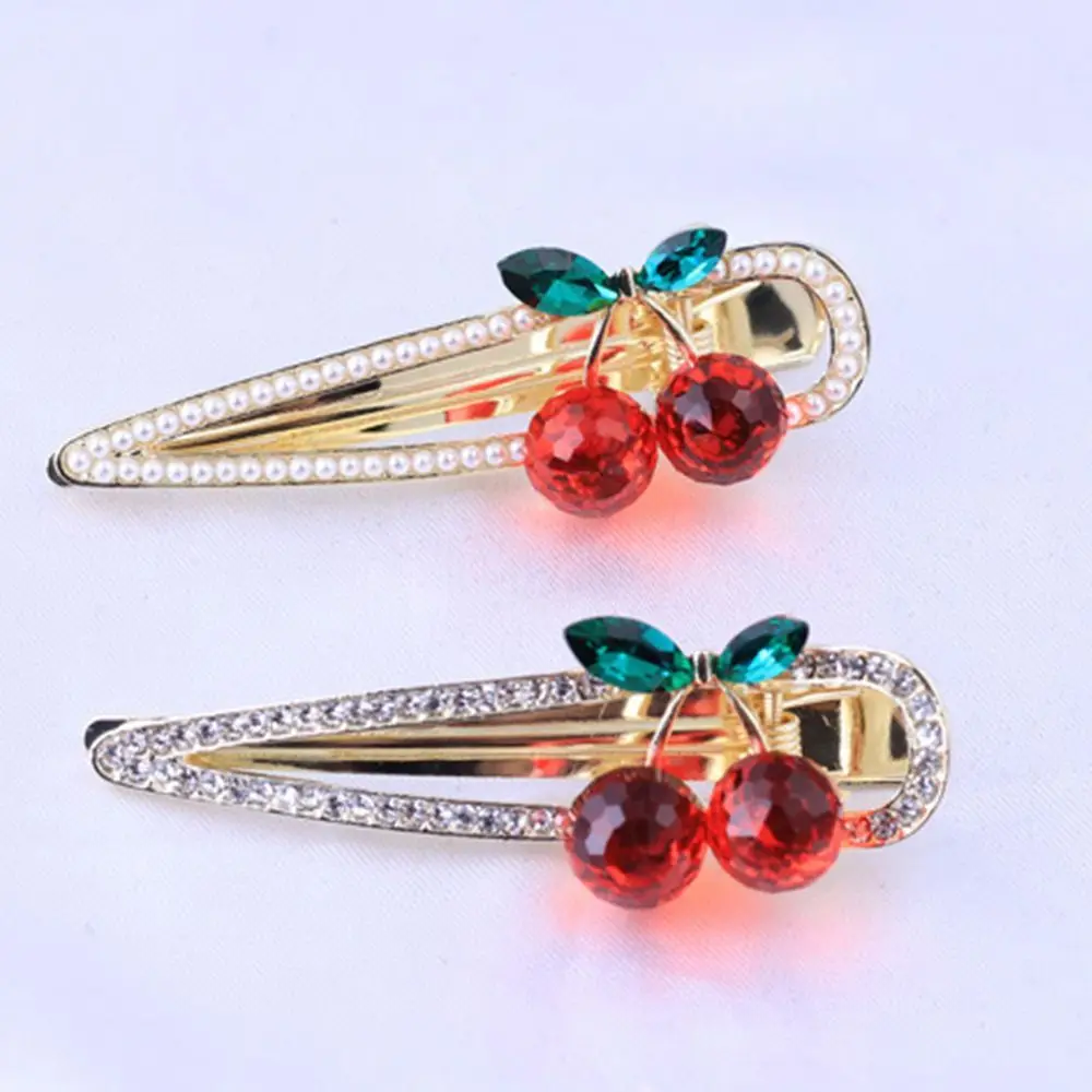 Solid Color Temperament Pearl Female Korean Style Hair Clip Women Hair Accessories Cherry Duckbill Clip Rhinestone  Barrettes