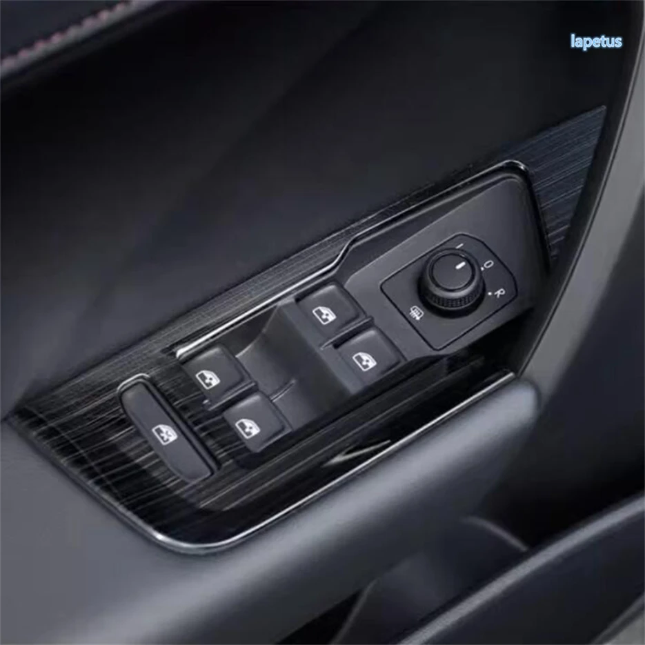 Glove Storage Box / Glass Lift Button Cover Trim For VW Volkswagen Tharu / Taos 2018-2023 Car Black Brushed Interior Accessories