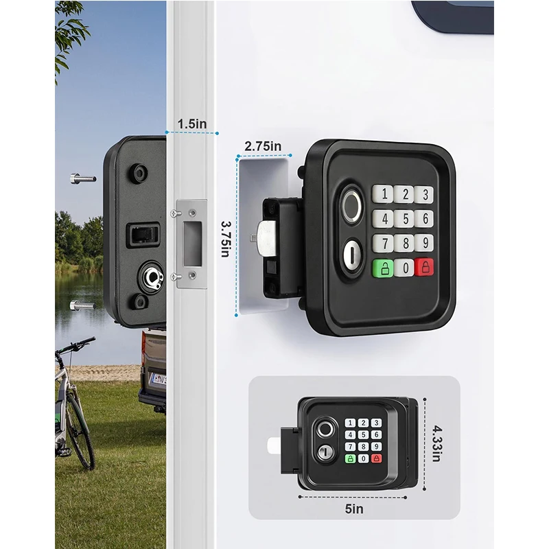 Caravan Door Lock Keyless Entry 4-In-1 Smart RV Door Locks RV Camper Travel Door Latch Fingerprint/APP/Keypad/Keys Upgraded