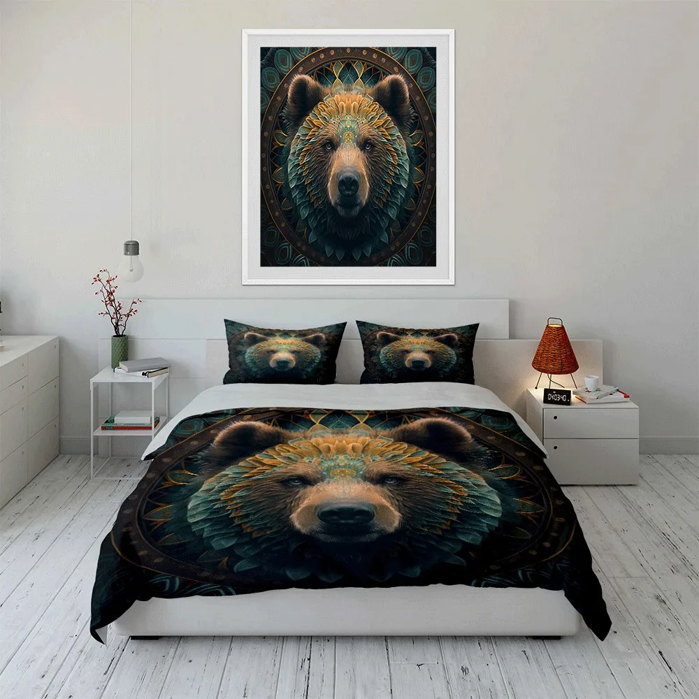 Stylish Bear Art Triptych for Decor Exquisite three-piece bedding set gift for kids and adults