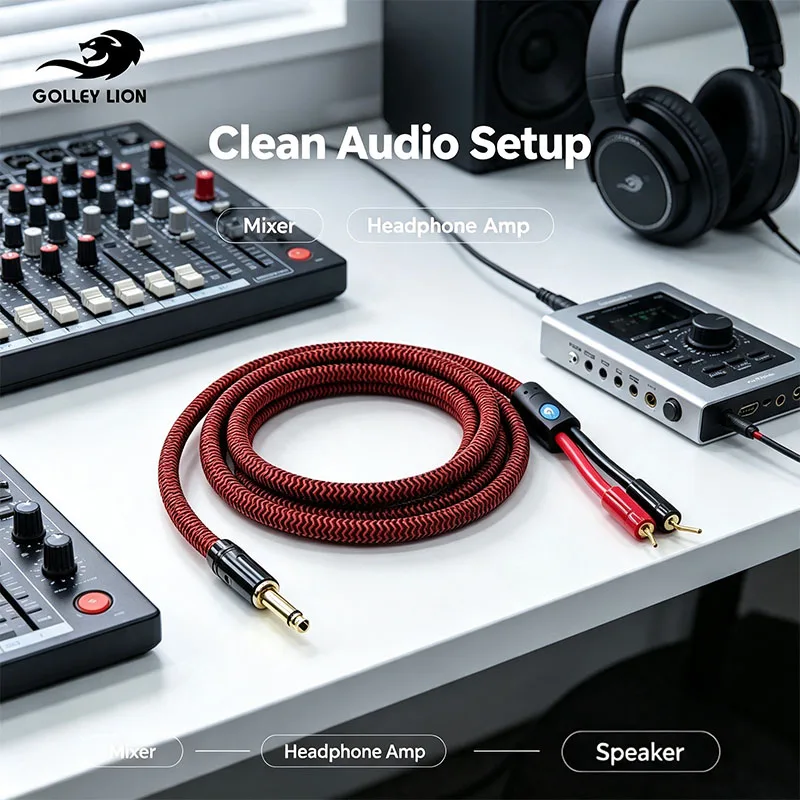 GOLLEY LION 1/4 Inch TS Male To Dual Banana Speaker Cable, Heavy Duty, Tour-Grade for Live Sound PA System Amplifier