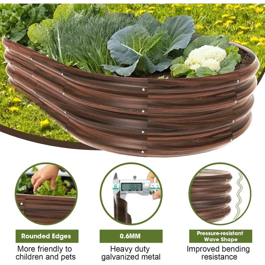 5x3x1ft البيضاوي المجلفن أثار سرير حديقة في الهواء الطلق 9 في 1 صندوق زراعة وحدات معدنية كبيرة أثار سرير لخضروات البستنة Fr