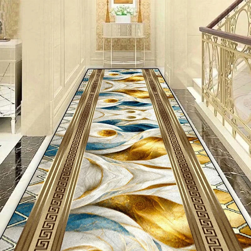 Golden Abstract Long Corridor Carpet Luxury Hotel Lobby Decoration Rugs Stairway Hallway Stairs Runner Rug Non-slip Kitchen Mat