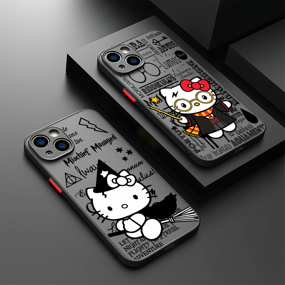 Cartoon Hello Kitty Harries Phone Case for IPhone 15 14 13 12 11 Mini Pro Max X XR XSMax 7 8 Plus Matte Transparent Back Cover