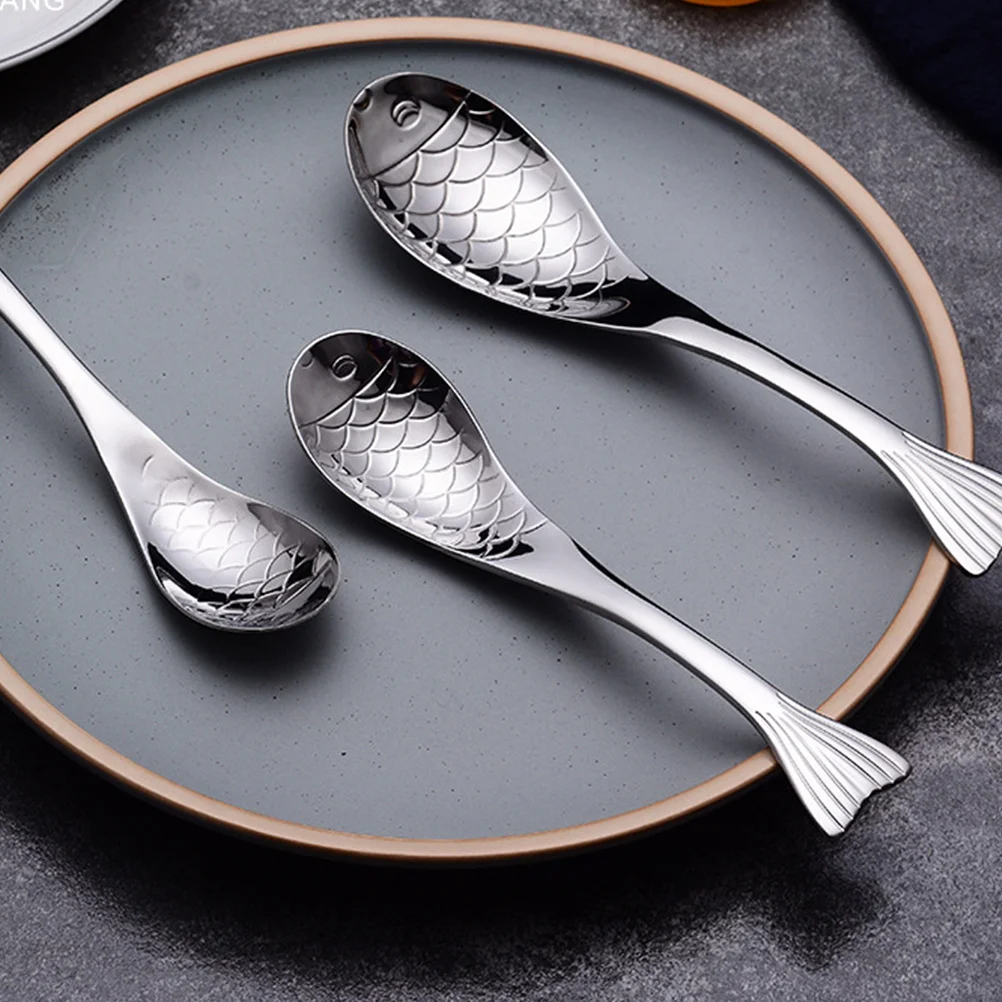 

Large Dining Spoon Stainless Steel Ladle Cooking Creative Soup Fish Shape Kitchen Scoops