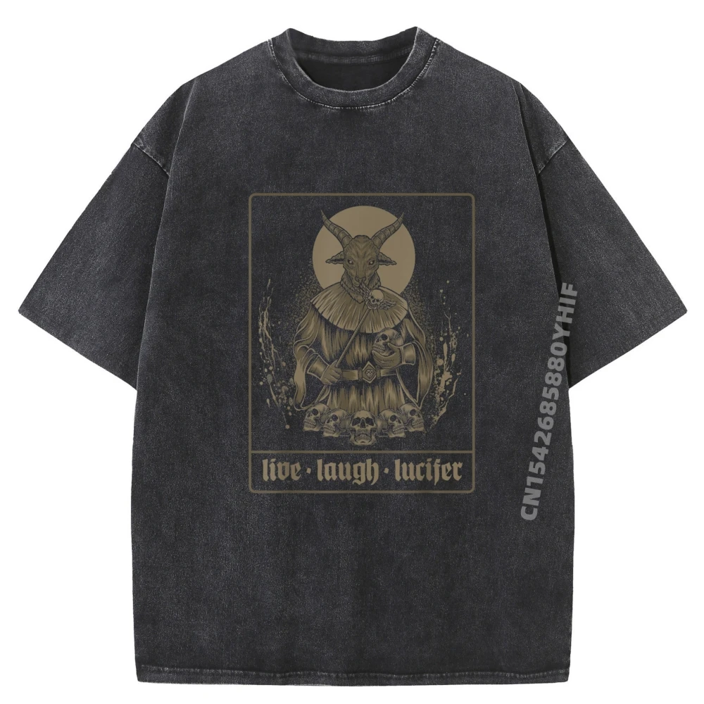 

Live Love Lucifer Goth For T-shirt Man Slogan Tops Tees Funny T Shirt Mens Fashion Washed Tee-Shirt Men