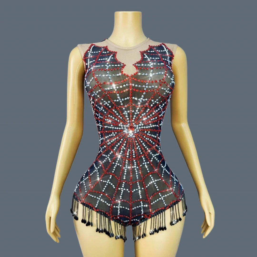 

Женский сексуальный черный сетчатый прозрачный боди для ночных клубов, танцевальных выступлений, сценических номеров, с блестящими стразами, для дня рождения, Hongzhizhu