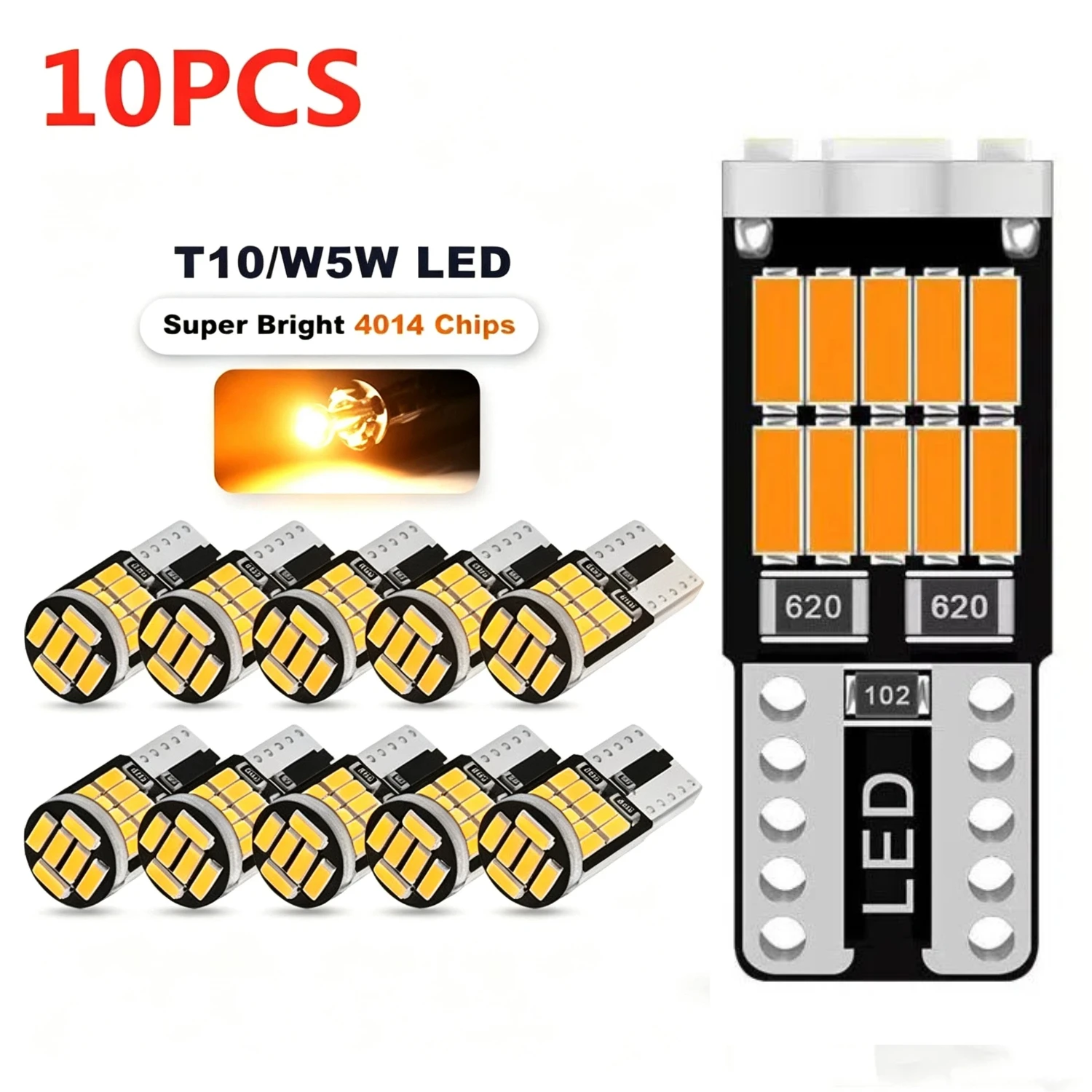 10PCS T10 W5W LED Bulbs CANBUS Car Interior Dome Door Glove Box Trunk License Plate Lights 12V 4014-26MSD 6500K White Ice Blue