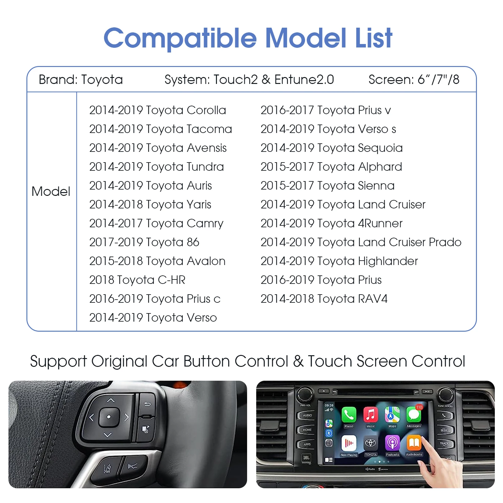 OEM Screen Upgrade Decoder Box muItimedia interface CarPlay Android auto Retrofit Kit for Toyota Touch2 & Entune 2 system