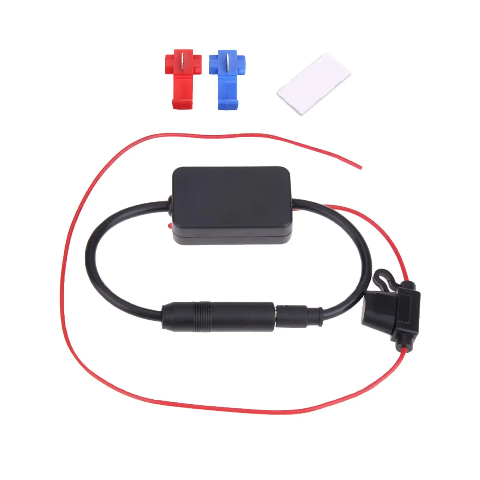 Active Signal Booster Amplifier for Universal Car Stereo FM Radio Antenna with 12V DIN Power Supply
