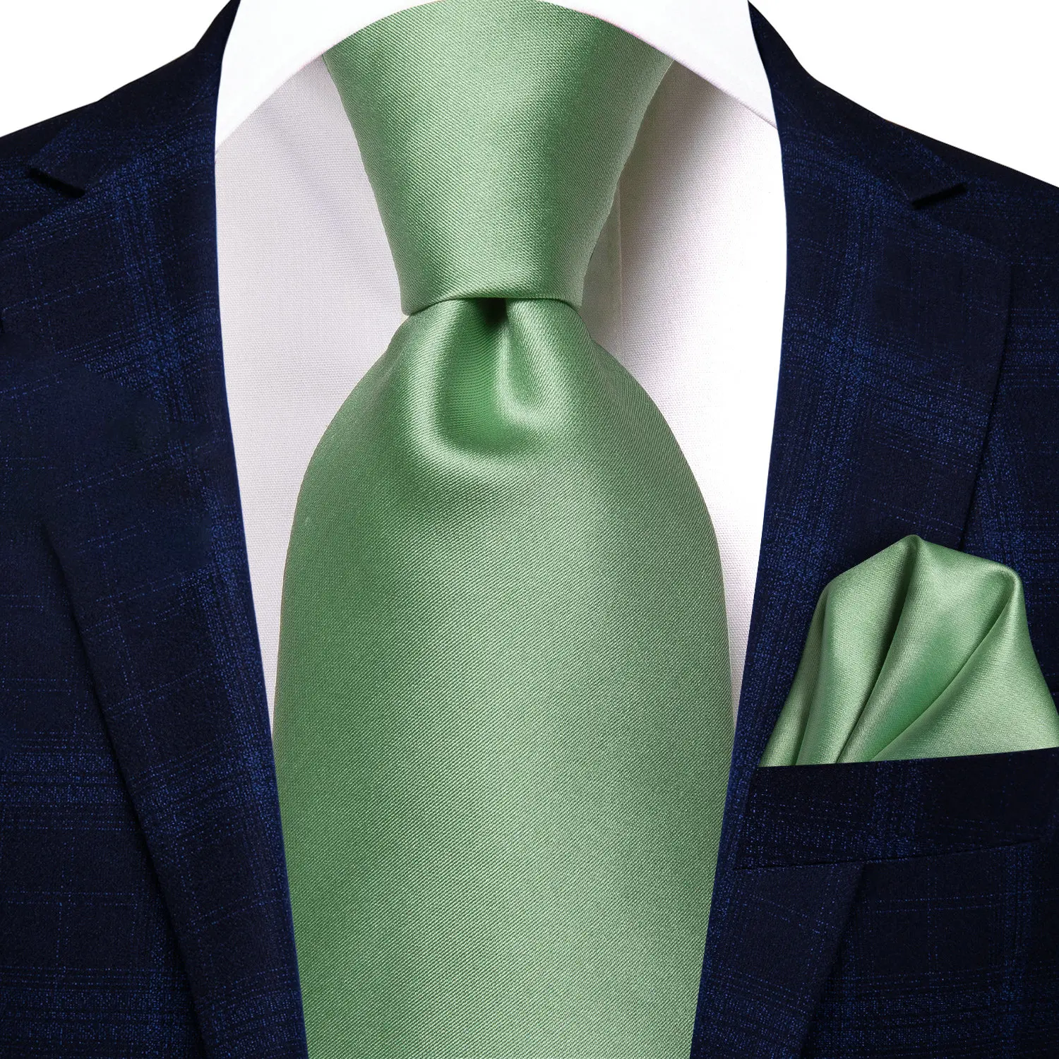 VERVEROW Solid Sage Green Necktie Set with Pocket Square Mens Formal Neckwear for Wedding Business Party Suit Accessory