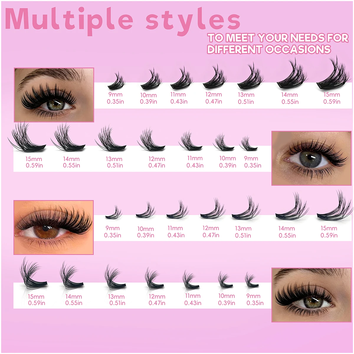 Pestañas postizas 3D DIY, juego mixto de 10 filas, rizador Natural, adelgazamiento tridimensional, maquillaje de pestañas multiestilo, superventas