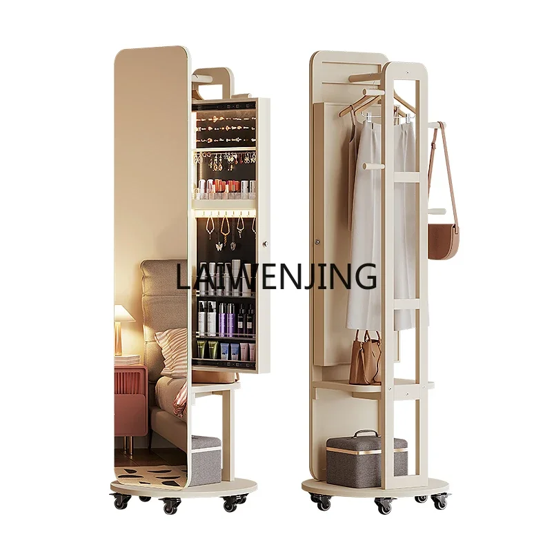 JJ2 solid wood full-length mirror rotating full body floor with storage cabinet and hanger integrated bedroom